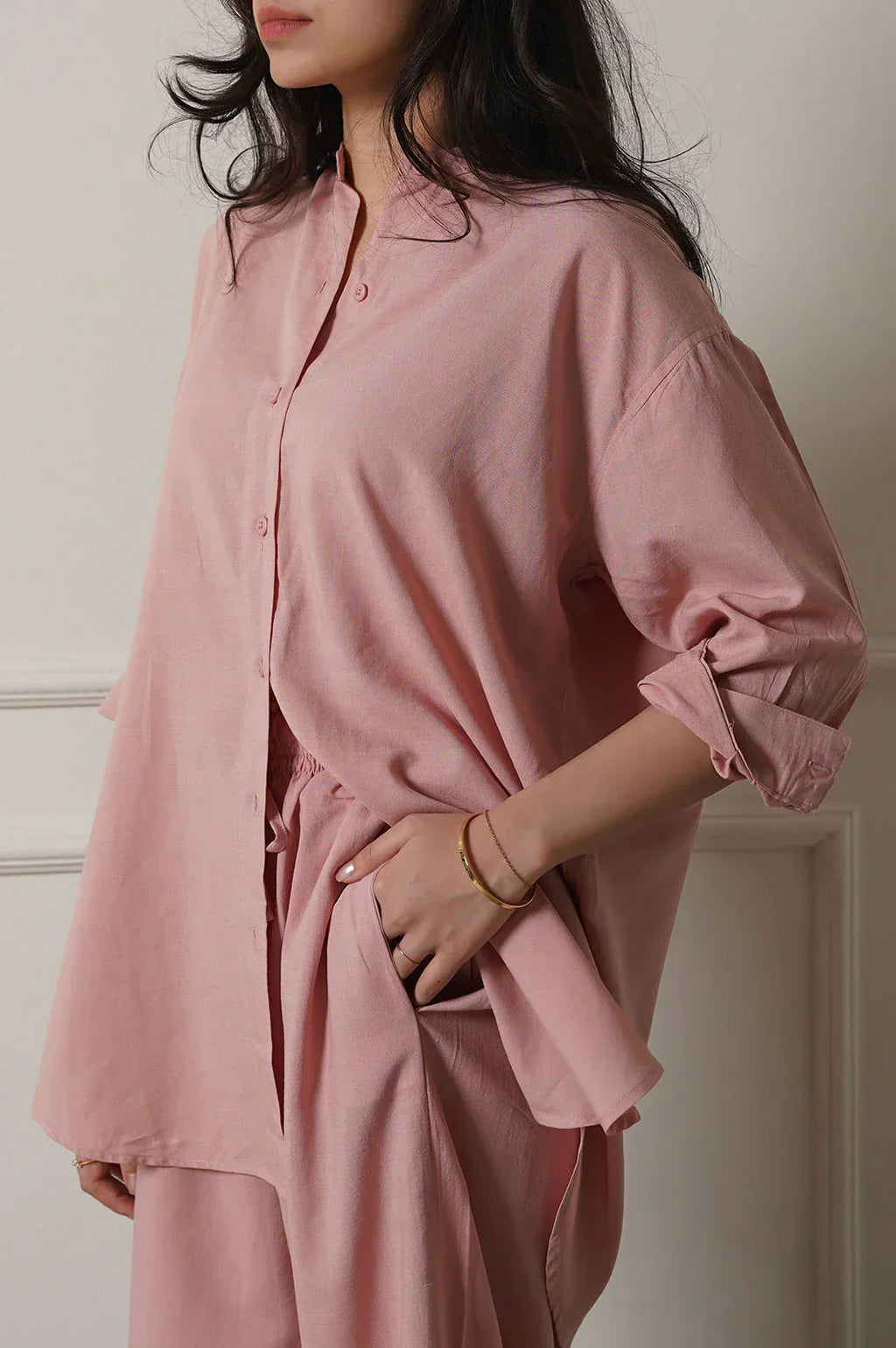 BAND COLLAR LONG SHIRT